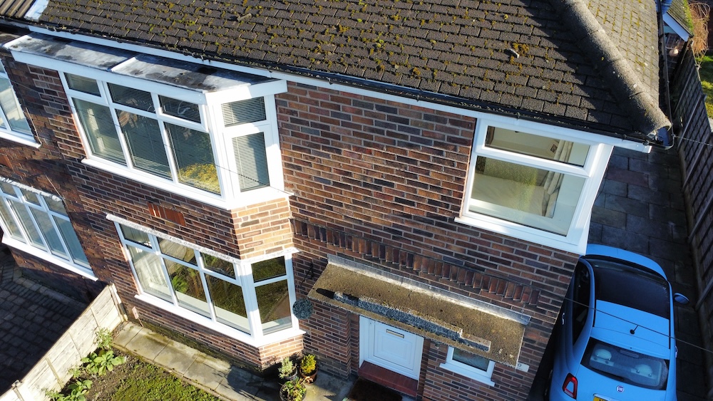 An aerial photo looking down on a semi-detached house